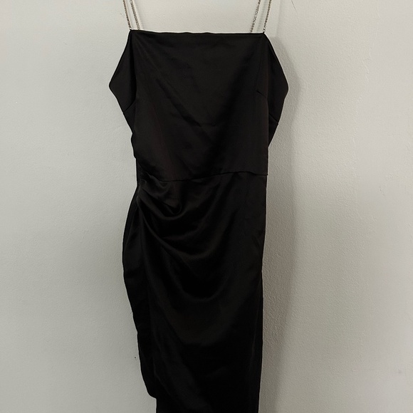 Satin Black Dress with Rhinestone Straps - Picture 1 of 3